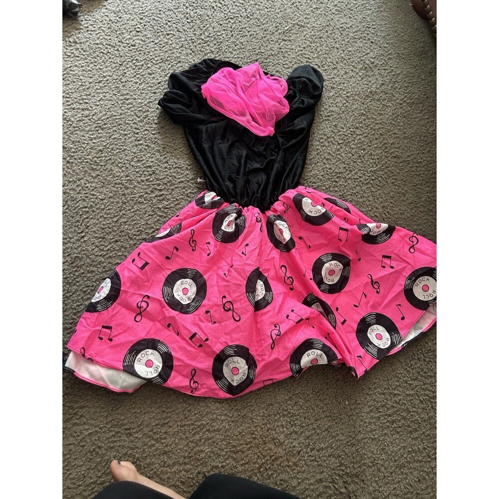 Women’s Vinyl Record Rock & Roll Rockabilly Pink & Black Dress Costume Rubie’s - Picture 1 of 5